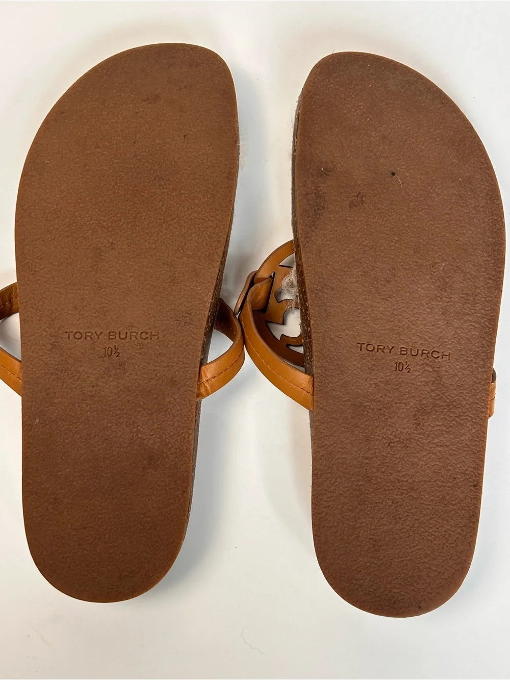 Tory Burch Miller Shearling Footbed Leather Thong Sandals Tan Size 10.5